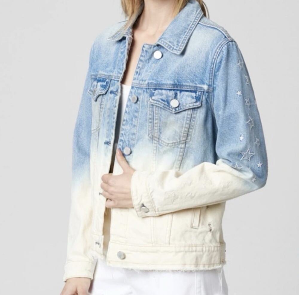 BLANKNYC Denim Jacket Ombre Dip Dye Star Embroidered Distressed Trucker Size XS